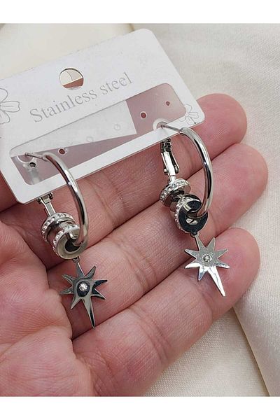 ZÜLİSCH North Star Steel Earrings Silver Color
