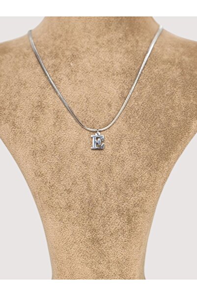 eleganzo Kadın,Çelik Kararmaz, Harf Kolye,Ezme zincir,E Harfi,40cm zincir,Hed...