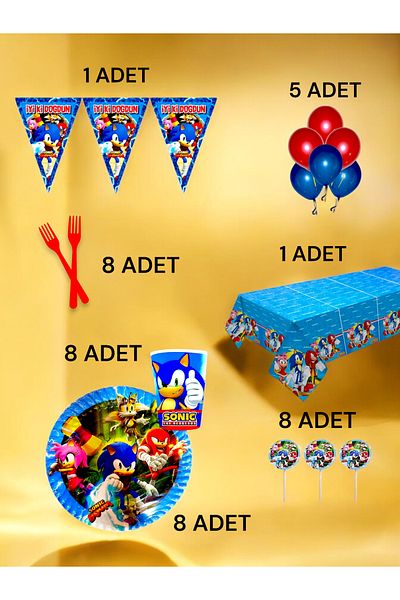 VibeHome Sonic Themed L Pack for 8 - Birthday Party and Fun Events