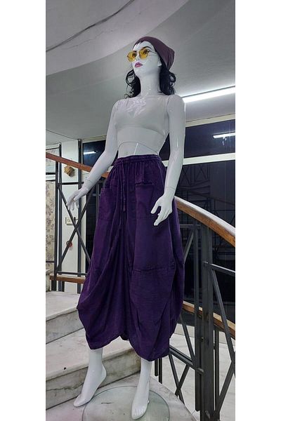 EREN STYLE Indian Ethnic Pocketed Stonewashed Baggy Skirt (95 cm)