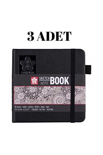 Sakura Eskiz Defteri Sert Kapak Kırık Beyaz Kağıt 140gr 12x12cm Siyah -Penloo...