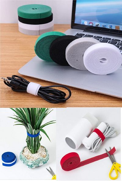 Angoravi Cuttable Cable Holder Headphone Mouse Airfry Hook and Loop Stabilizer Cable Organizer for Home Office