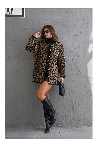 AYDOĞANTEXS Leopar Desenli Triko Tunik Hırka