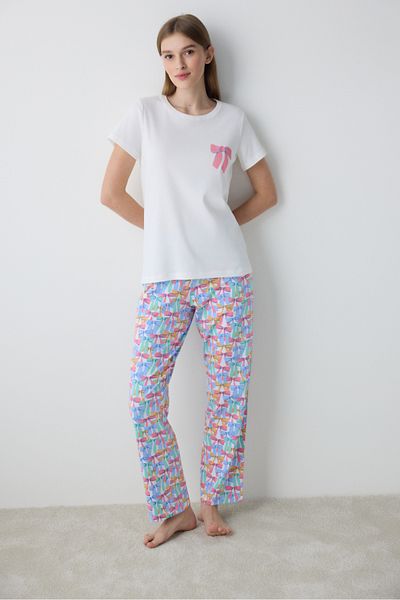 Penti Mehrfarbiges Pyjama-Set mit farbigen Bows-Hosen