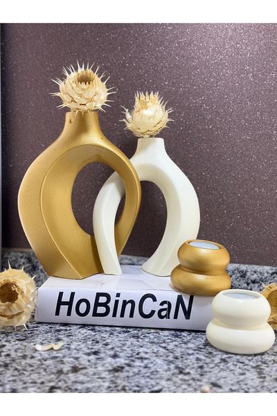 BLANJ Gold Cream Wrapped Dear Vase Set of 2