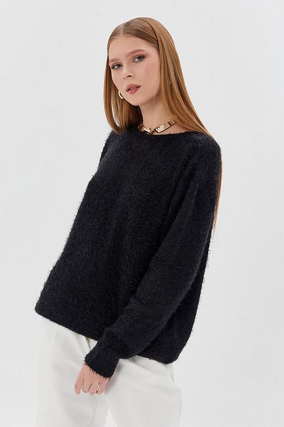 Shopping Shop Pulover negru de pluș - Decolteu la spate