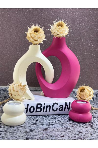 BLANJ Fuchsia Cream Dear Vase Set of 2