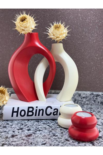 BLANJ Red Cream Dear Vase Set of 2