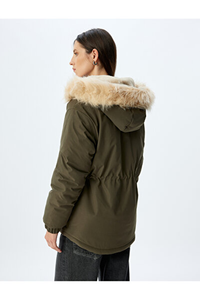 Koton Faux Fur Detailed Hooded Plush Lined Inflatable Coat