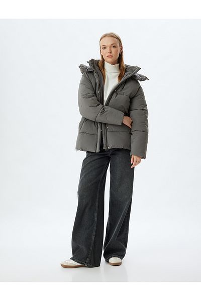 Koton Inflatable Coat Hooded Quilted Zippered Snap Button Pocket