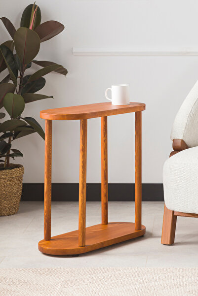 furnirem Masif Ahşap Oval Yan Sehpa 60x25 cm