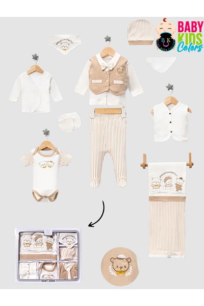 baby kids colors Men's Newborn Clothes - 10-Piece Hospital Discharge Set with Bow Tie Embroidery 100% Cotton