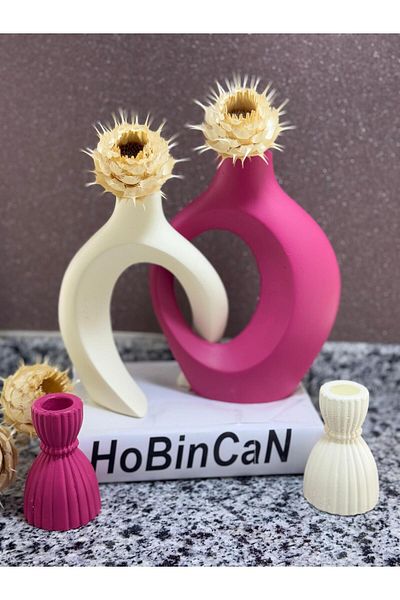 BLANJ Fuchsia Creeper Lover Vase Candlestick Candle Holder Set
