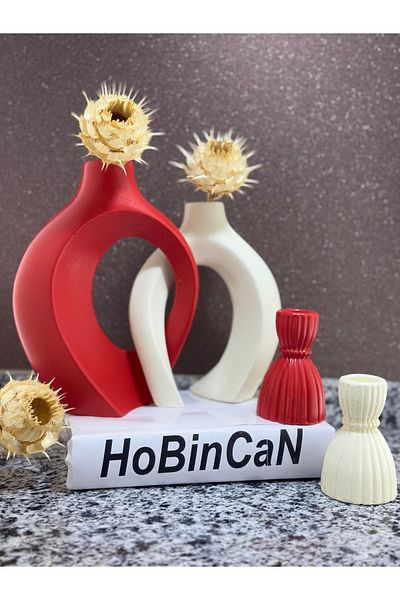 BLANJ Red Cream Creeper Lover Vase Candlestick Candle Holder Set