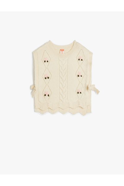 Koton Πλεκτό πουλόβερ Crew Neck - Με πλεκτές λεπτομέρειες και δέσιμο στα πλαϊνά