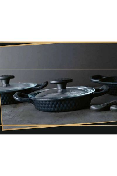 Leony 6 Piece Glass Lid Pan Set 18 Cm-20 Cm-22 cm Black Casting Granite Coating Fireproof Nonstick