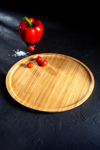 Deconox 2 Adet Bambu Lüx Yuvarlak Servis 25 * 25cm, Bambu Sunumluk & Çerezlik Yuvarlak Sunum Tabağı