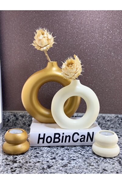 BLANJ Gold Ring Bohemian Vase Candle Holder Set of 2 Decorative Donut Objects