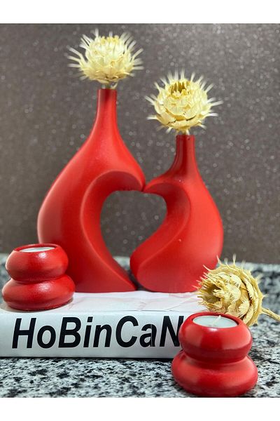 BLANJ Dear Vase and Candle Holder Red Heart Set