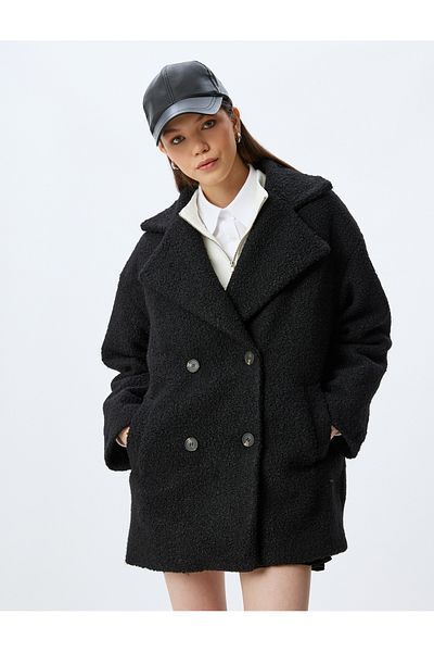 Koton Palton negru de damă 5WAL00056IW