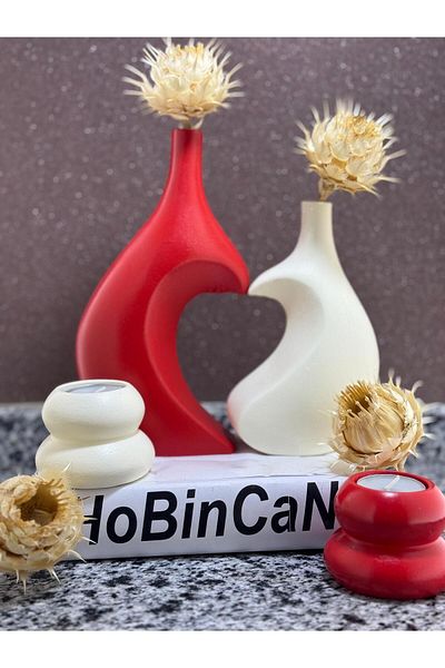 BLANJ Red Candle Holder and Hugging Lover Heart Vase
