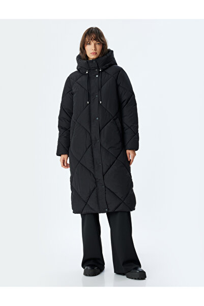 Koton Μακρύ παλτό με κουκούλα, καπιτονέ, αδιάβροχο με τσέπες με φερμουάρ