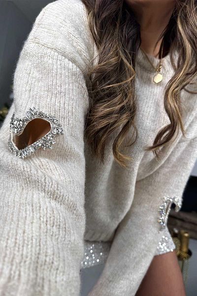 Sohotique By P Rhinestone Heart Patterned Window Sweater