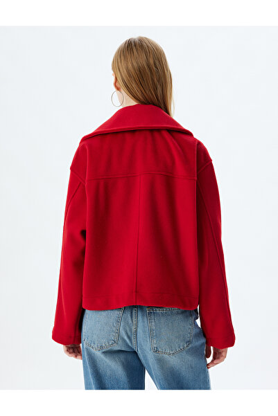 Koton Lined Oversize Jacket - Double Breasted Collar and Buttoned Pocket Detail