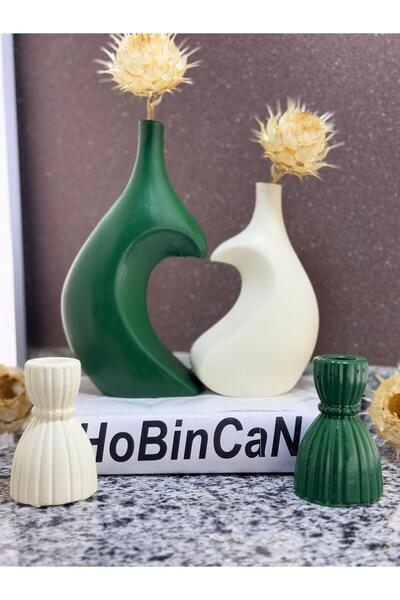 BLANJ Πράσινο-κρεμ χρώμα Βάζο και θήκη κεριών με σχήμα καρδιάς