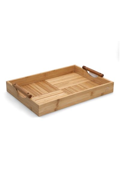 Bien Servi Durable Rectangular Bamboo Serving Tray with Handle