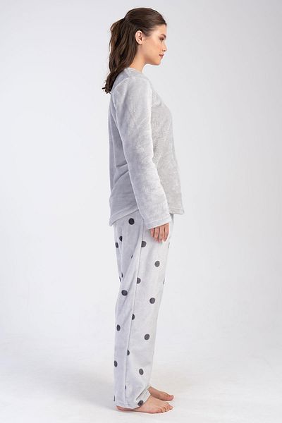VİENETTA Costum de pijama gri cu mânecă lungă Welsoft de mărime mare pentru femei C5T5N1O304