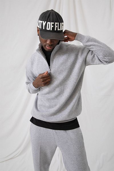 gothamvibes Men's Gray Zippered Oversize Sweatshirt