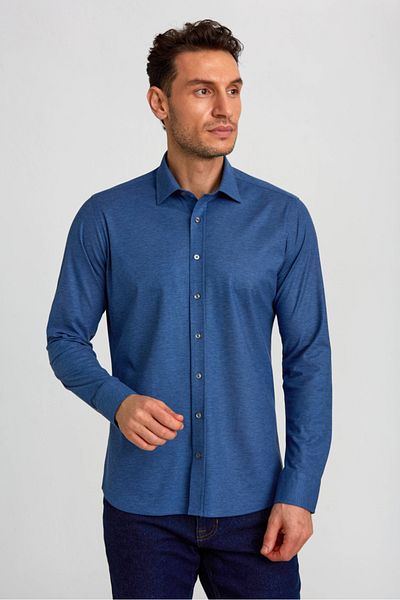 Bisse Platinum Regular Fit Long Sleeve Navy Blue Men's Shirt