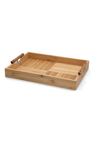 Bien Servi Durable Rectangular Bamboo Serving Tray with Handle