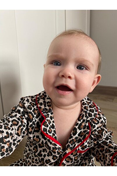 Minizade Leopard Print Buttoned Baby Girl/Child Pajamas Double Set