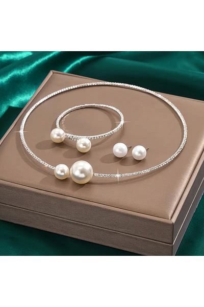 Ayzen Pearl Necklace Earrings Bracelet Set