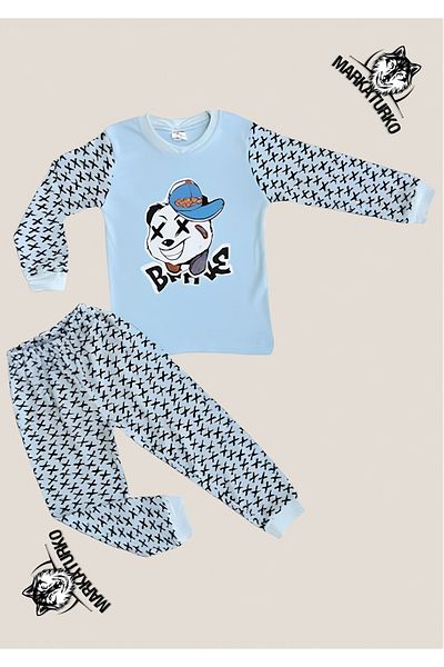 MarkaTurko Set pijamale copii culoare albastru imprimat COOL PANDA 45-64