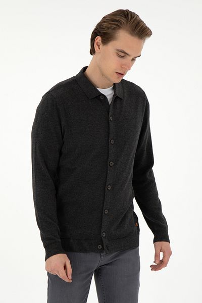 U.S. Polo Assn. Men's Anthracite Melange Knitwear Cardigan 50297074 -Vr081