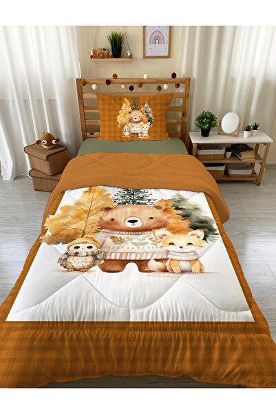 Evmila Sevimli Hayvanlar Desenli Tek Kişilik Peluş Yorgan-Uyku Seti  160x220 cm