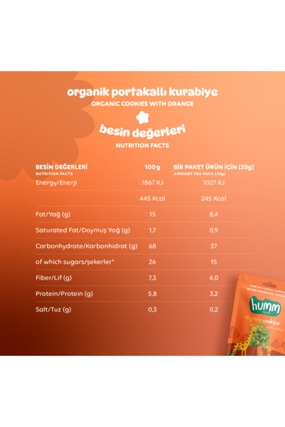 Humm Organic Organik Vegan Portakallı Kurabiye Atıştırmalık Paketi - 12 Adet