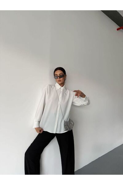jennyfer garment İTHAL JESSİCA KUMAŞ YAKA TAŞ DETAYLI GÖMLEK