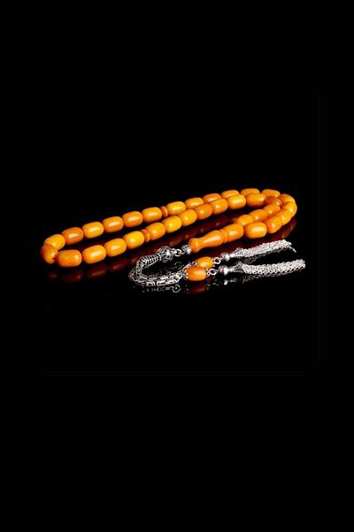 Diriliş Takı Silver King Chain Tufted Capsule Cut Clamping Amber Rosary