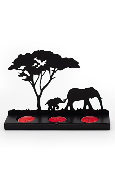 VENON 🐘 Siyah Fil Ve Ağaç Desenli Metal Mumluk & Şamdanlık Biblo Dekorasyon ...
