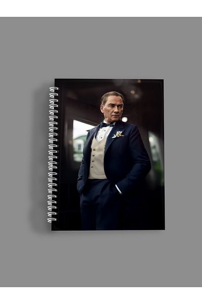 AYKUT OFSET Spiral, Striped, Ataturk Printed, Hard & Thick Cover Notebook A5 Size 75 Sheets (150 Pages)