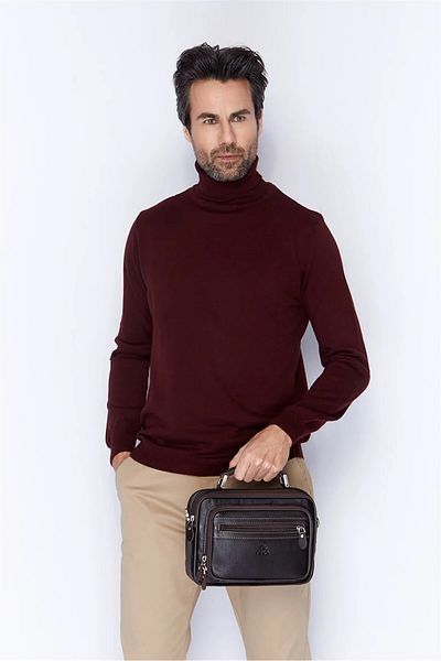 Aka Deri Men's El Bag - Aka Leather 318, 100% Genuine Leather, Bitter Brown, Crossbody Bag