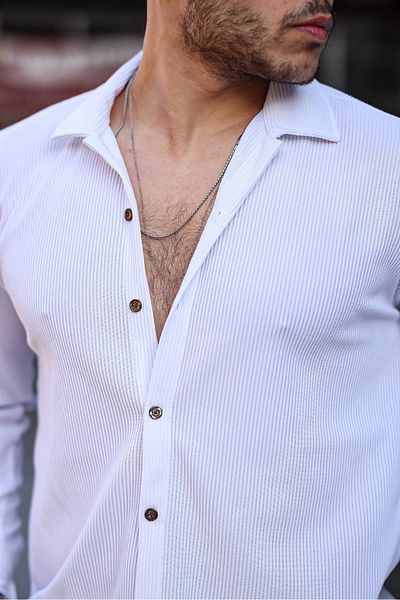 CAN Ribbed White Ottoman Textured Men's Shirt