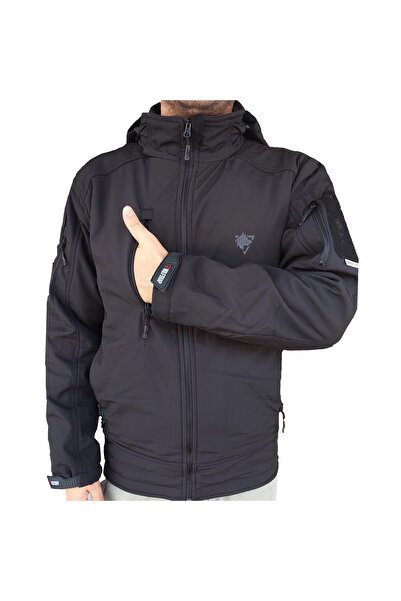 Wolftrap Tactical Black Softshell Coat 2036 Hooded 5 Pocket Water and Windproof Coat