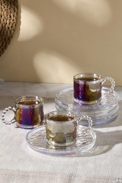 Perotti Ringo Stone Luster 6-Piece Beaded Coffee Cup with Handles