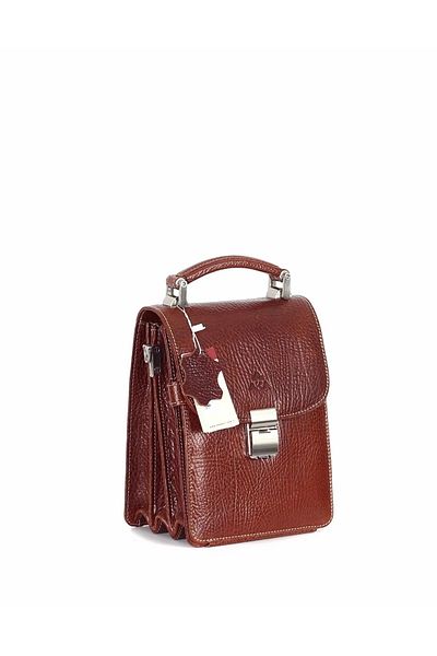 Aka Deri Aka Leather 301 - Genuine Leather Men's Hand and Shoulder Strap Bag - Tan