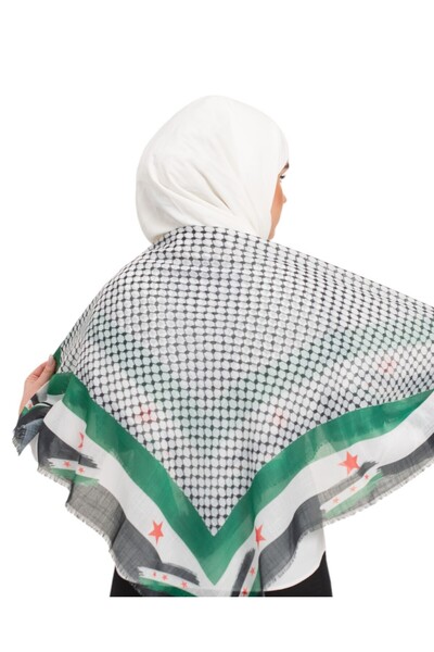 Zaytoon وشاح مربع ملون بإطار علم سوريا للنساء S100028